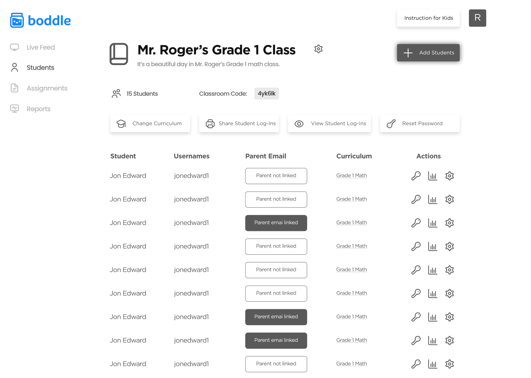 Boddle Mid-Fidelity Wireframe